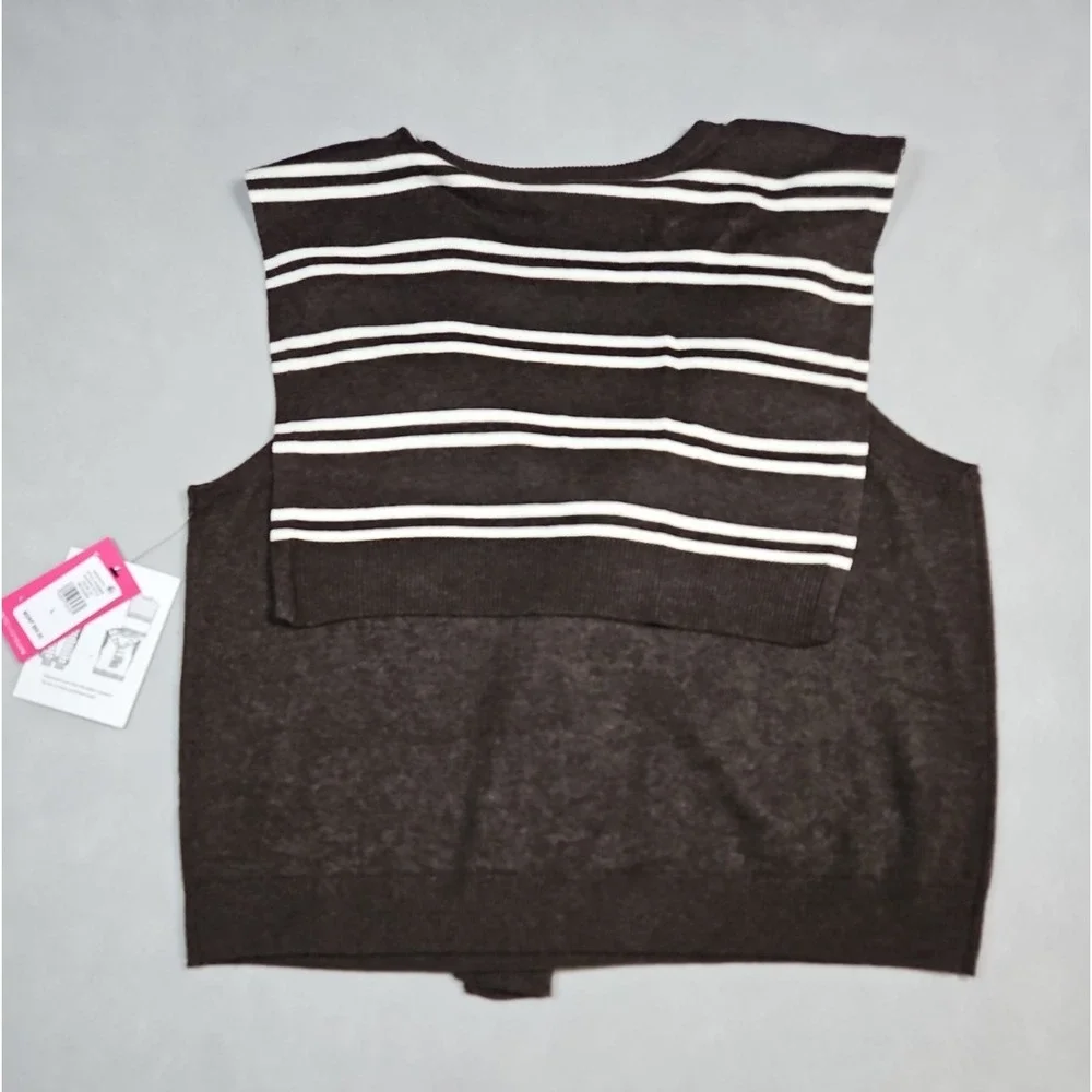 Vince‎ Camuto Womens Brown Sleeveless Sweater Attached Shoulder Tie Large NWT